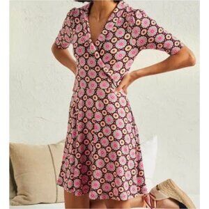 Boden 12R 16R UK Fixed Wrap Dress Stretch Jersey Opulent Daisy Black Floral Pink